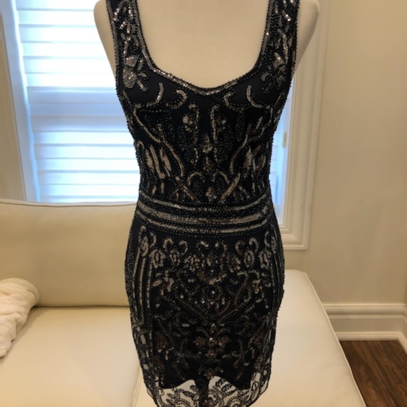 M-Boutique: minuet - Navy Blue Sequin Midi Dress - Picture 1 of 5